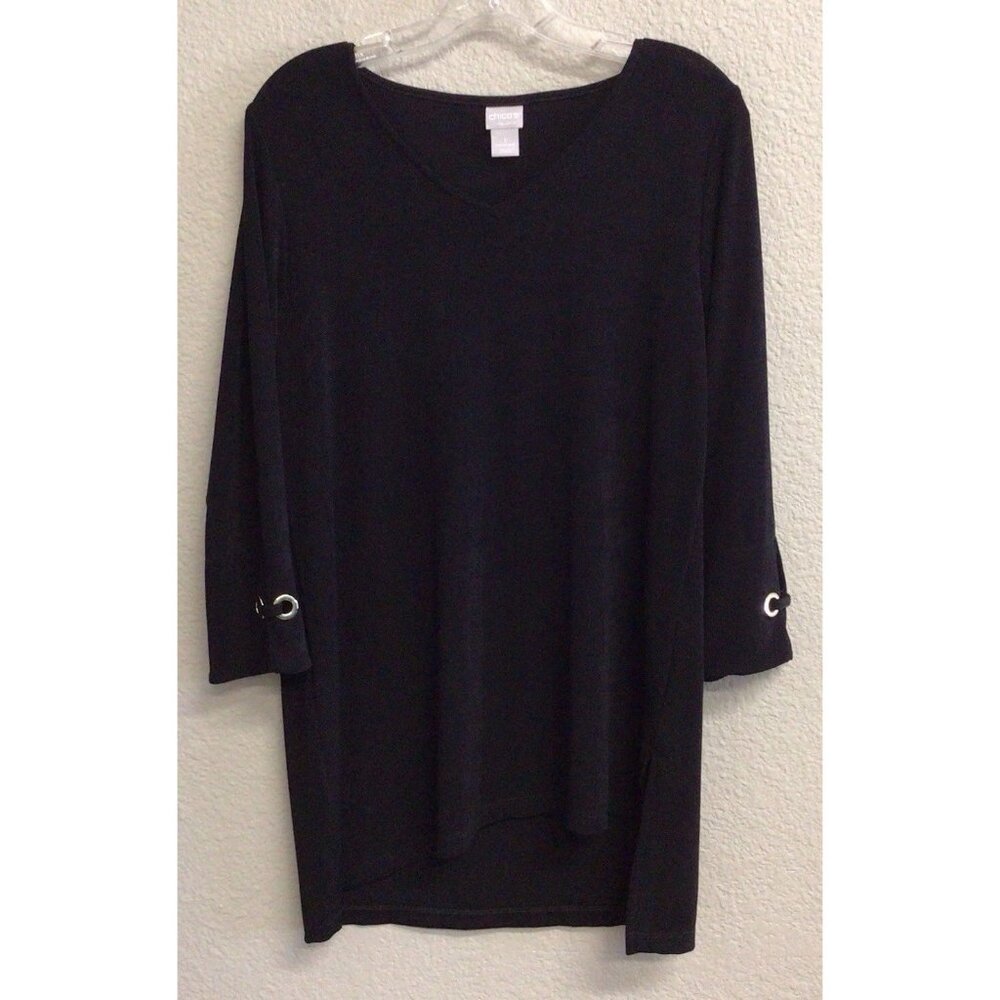 Chico's Travelers Black Slinky Knit Travel 3/4 Sleeve Pullover Shirt Top Sz 8-10